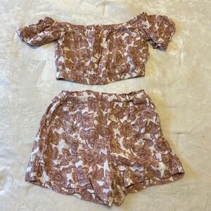 A&F | Linen Blend Off Shoulder Top and Shorts Set